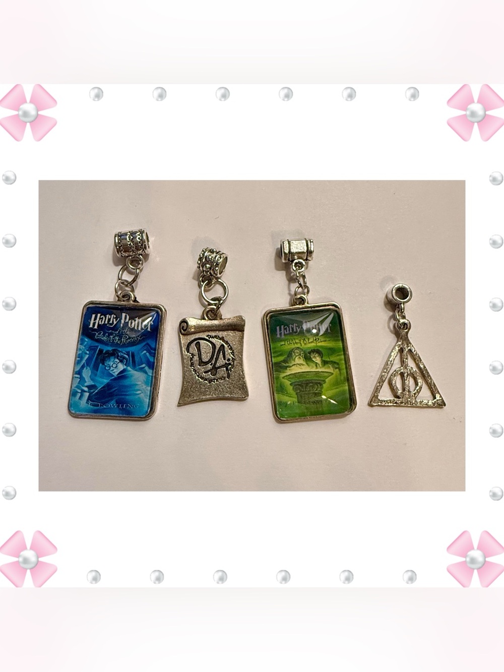 Charms - pendants - set of 4 Harry Potter theme - silver tone. Very gently used